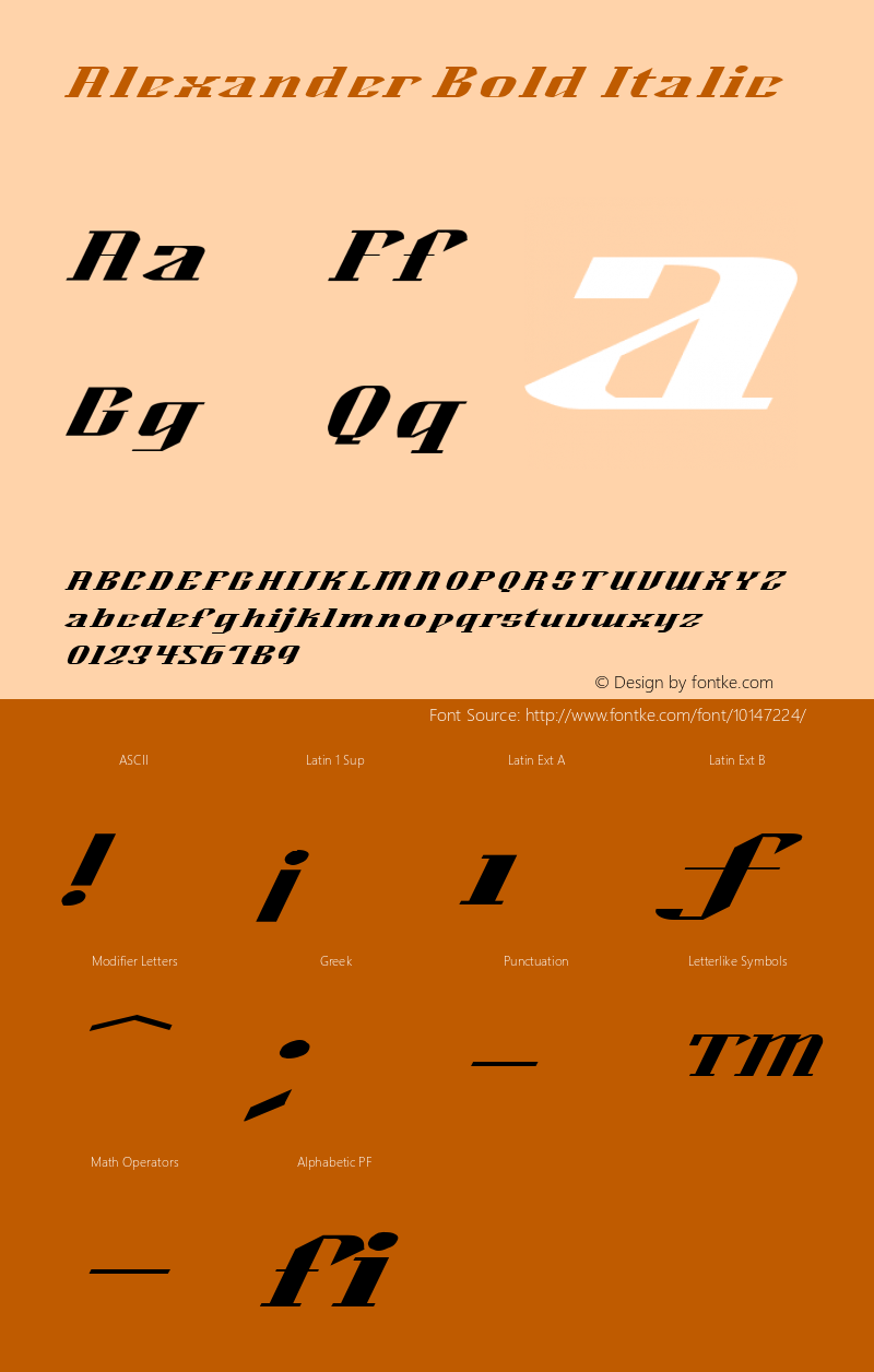 Alexander Bold Italic Version 001.000 Font Sample