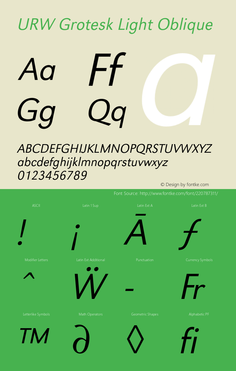 URWGrotesk-LigObl Version 1.000;PS 1.00;hotconv 1.0.57;makeotf.lib2.0.21895图片样张