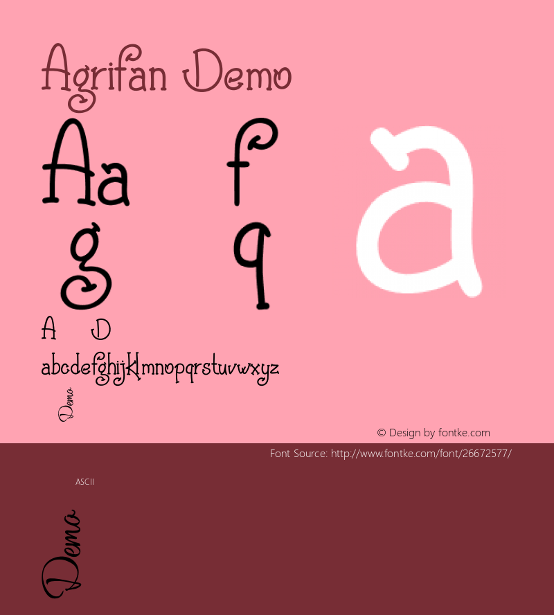 Agrifan Demo Version 1.00;August 25, 2018;FontCreator 11.5.0.2427 32-bit Font Sample
