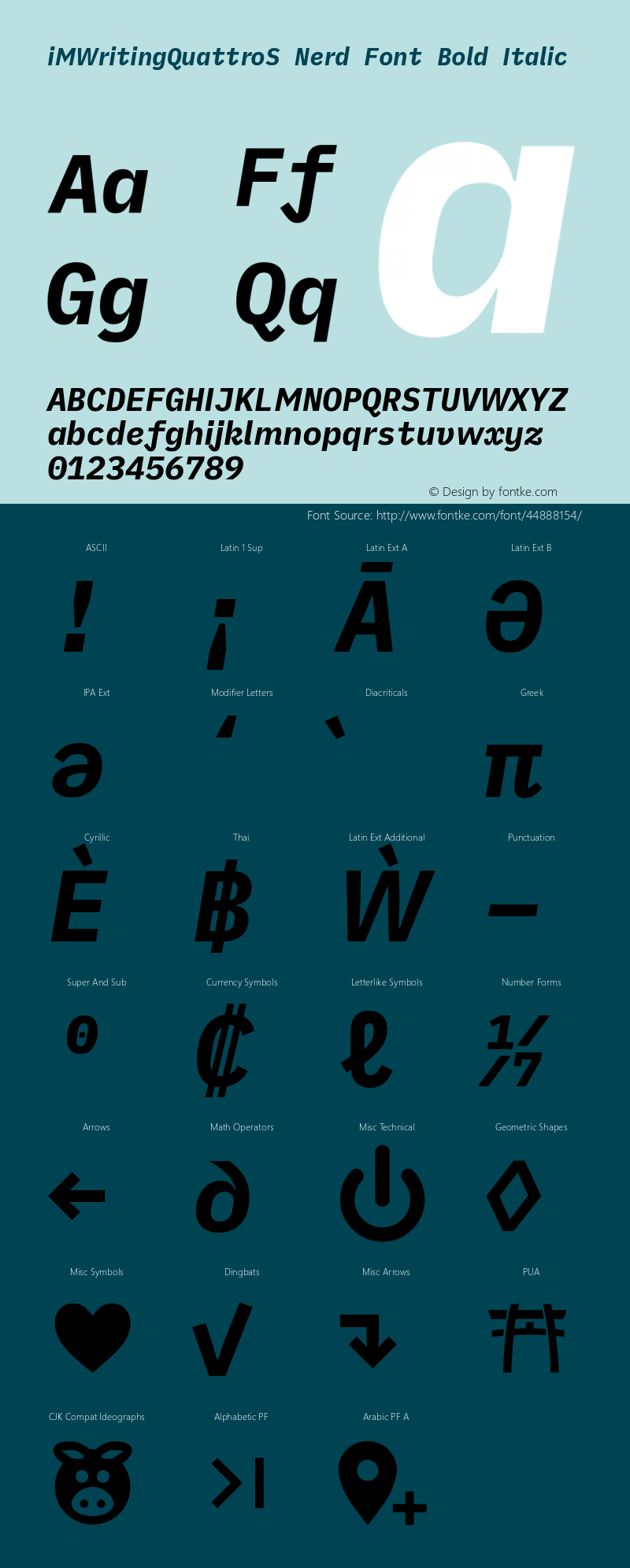 iM Writing Quattro S Bold Italic Nerd Font Complete Version 2.000 Font Sample