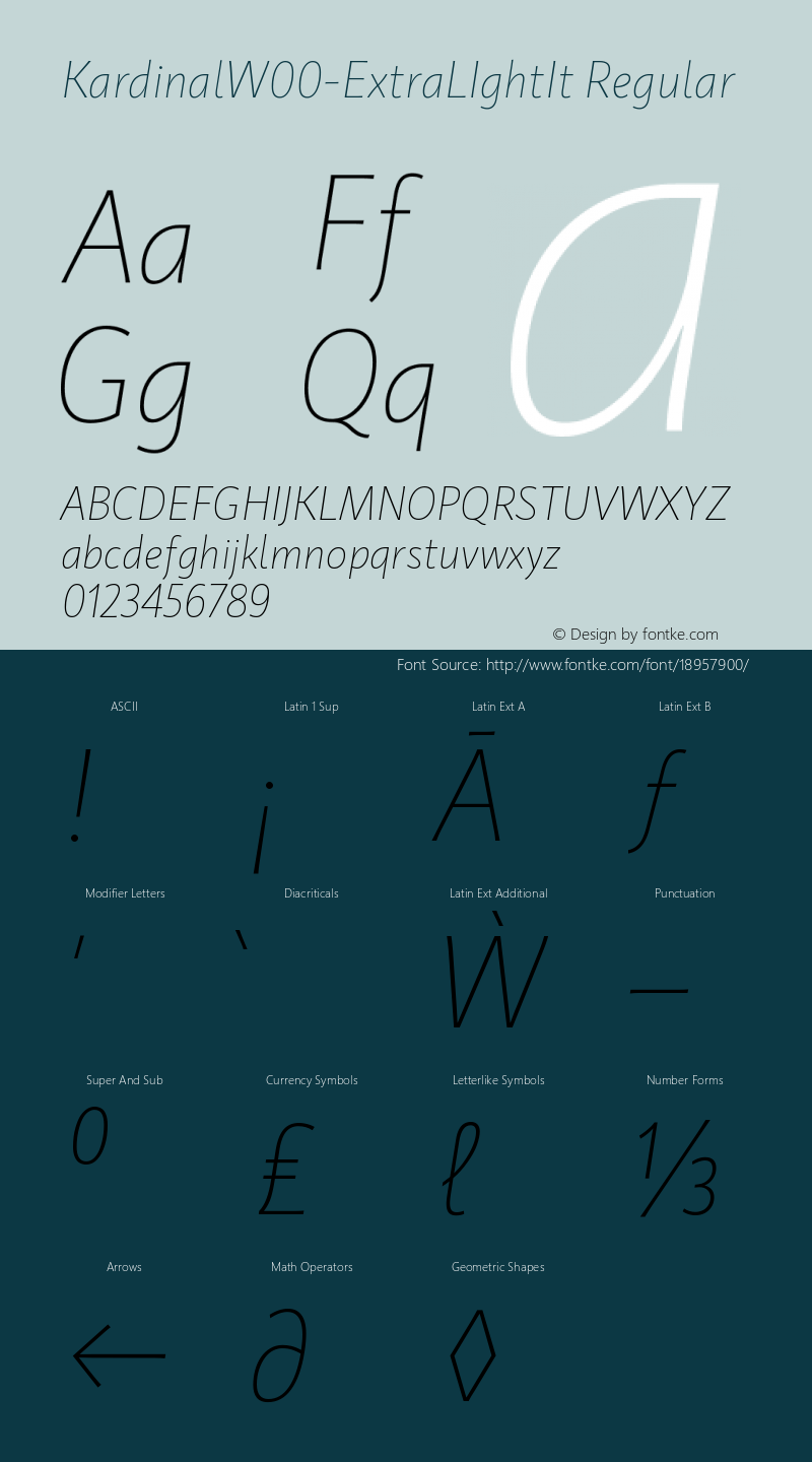 KardinalW00-ExtraLIghtIt Regular Version 1.00 Font Sample