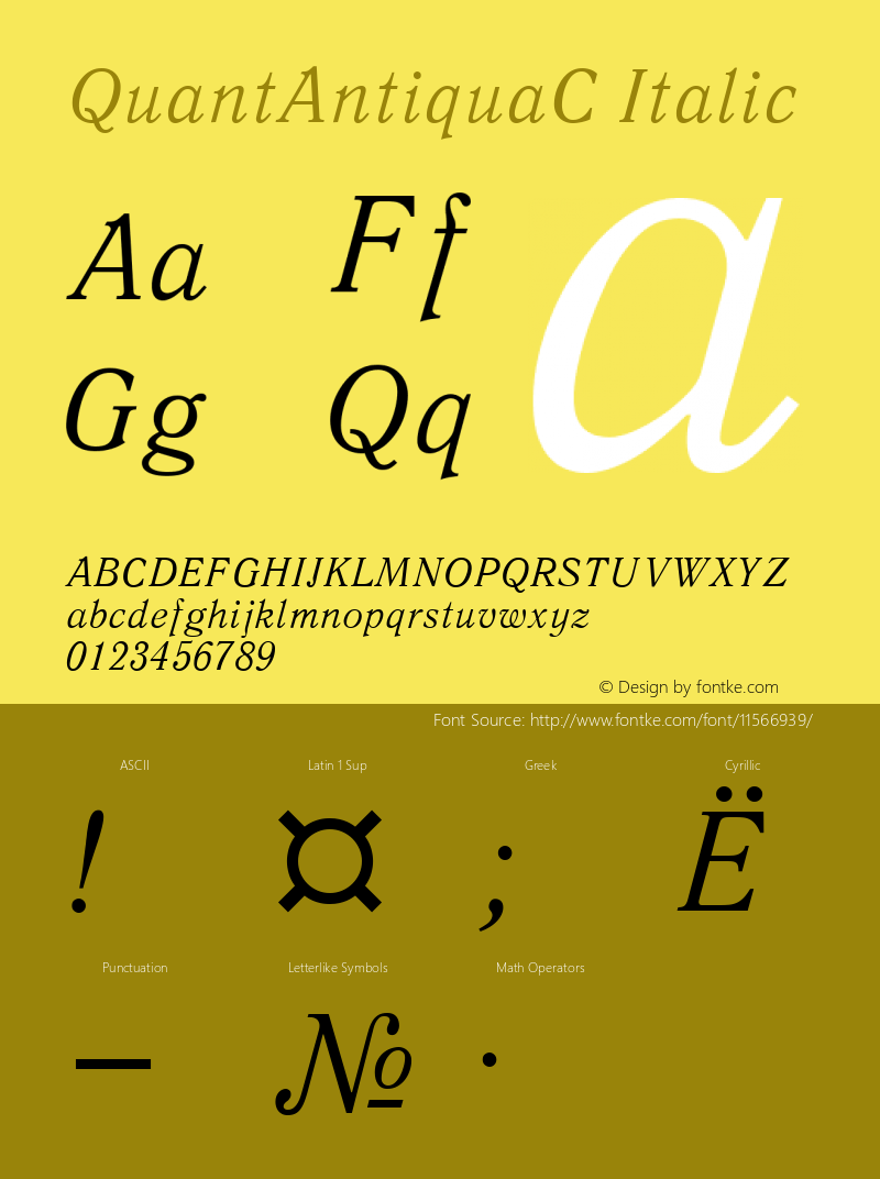 QuantAntiquaC Italic Version 001.000 Font Sample