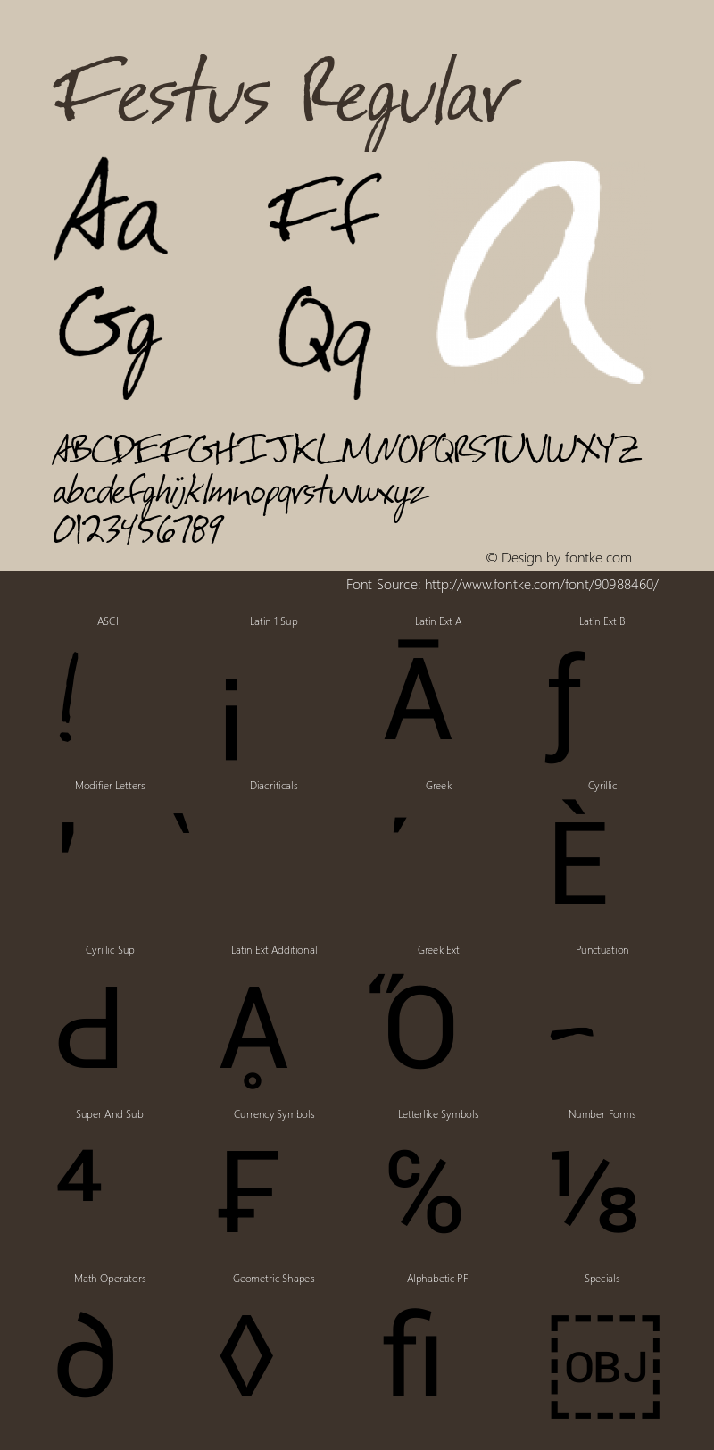 Festus Version 1.0; 1999; initial release Font Sample