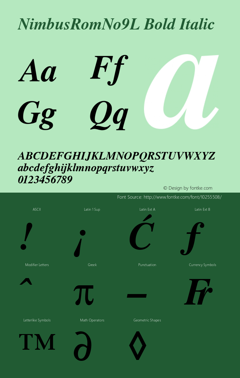 NimbusRomNo9L Bold Italic Version 001.005 Font Sample