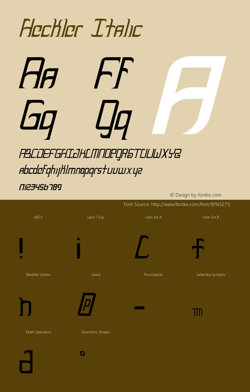 Heckler Italic Version 1.000;PS 001.000;hotconv 1.0.38 Font Sample