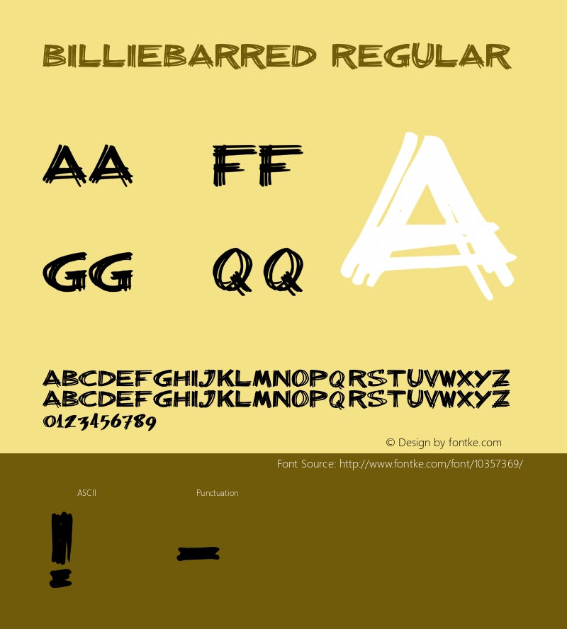 billieBarred Regular Version 1.000;PS 001.001;hotconv 1.0.38 Font Sample