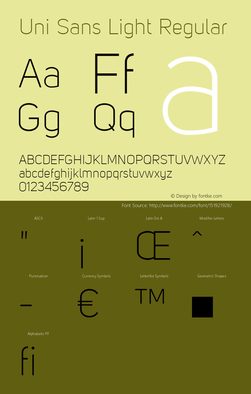 Uni Sans Light Regular Version 001.001 Font Sample