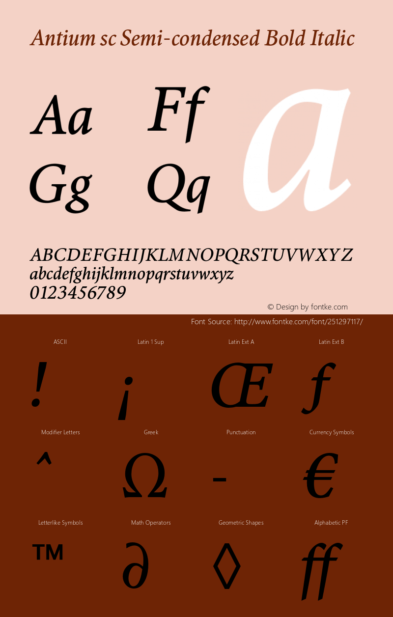 Antium sc Semi-condensed Bold Italic Version 2.001图片样张