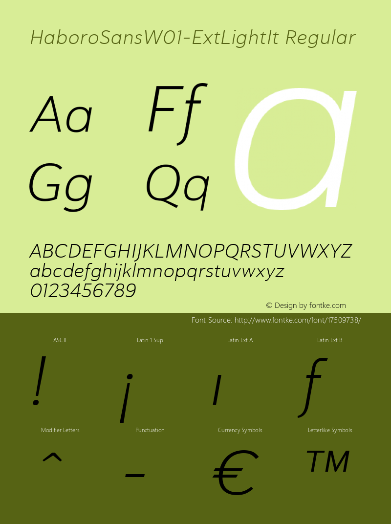 HaboroSansW01-ExtLightIt Regular Version 1.00 Font Sample