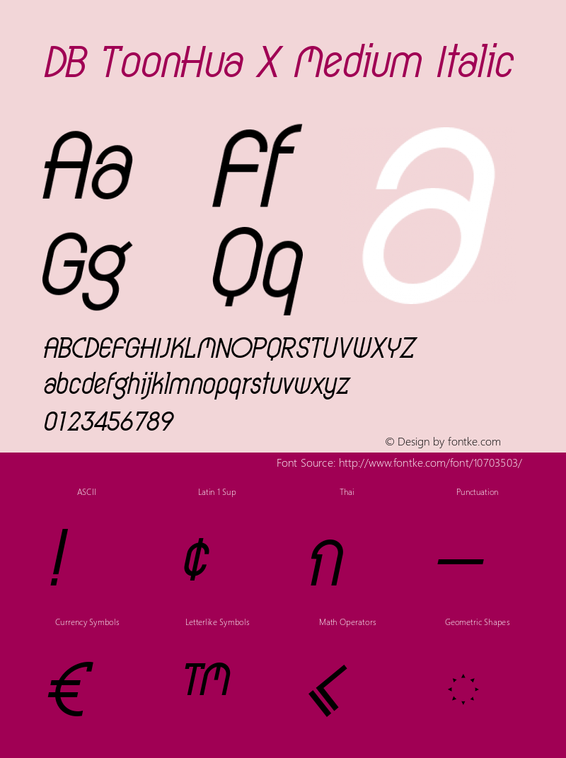 DB ToonHua X Medium Italic Version 3.100 2007 Font Sample