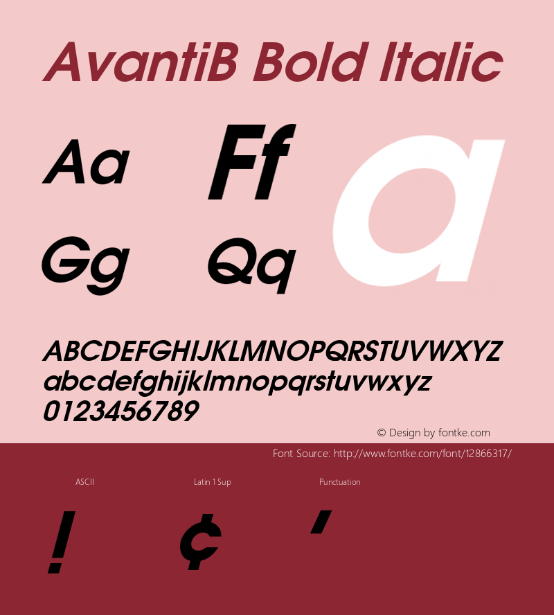 AvantiB Bold Italic 001.001 Font Sample