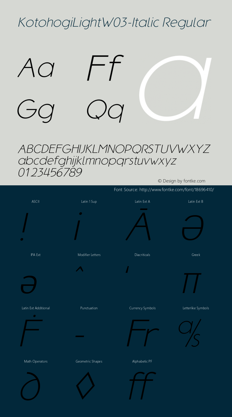 KotohogiLightW03-Italic Regular Version 1.00 Font Sample