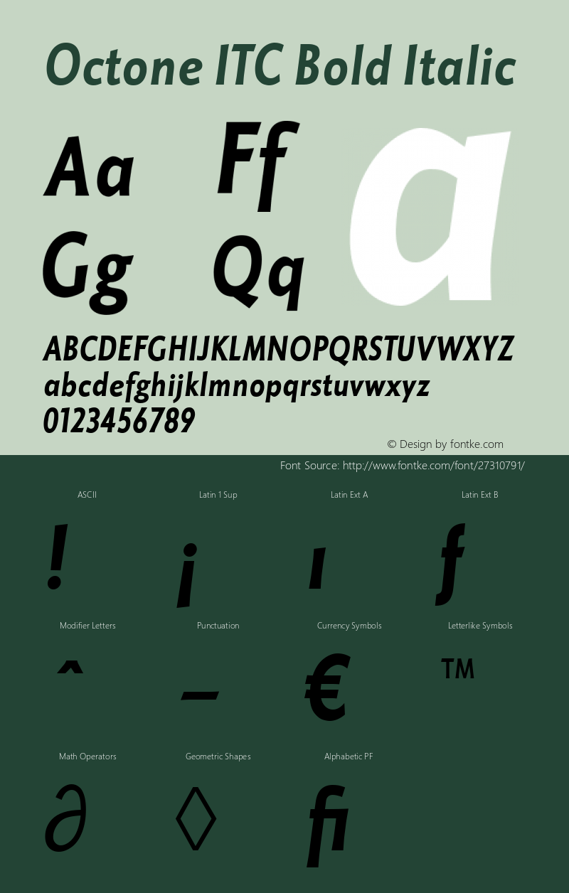 Octone ITC Regular Bold Italic Version 1.00 Font Sample