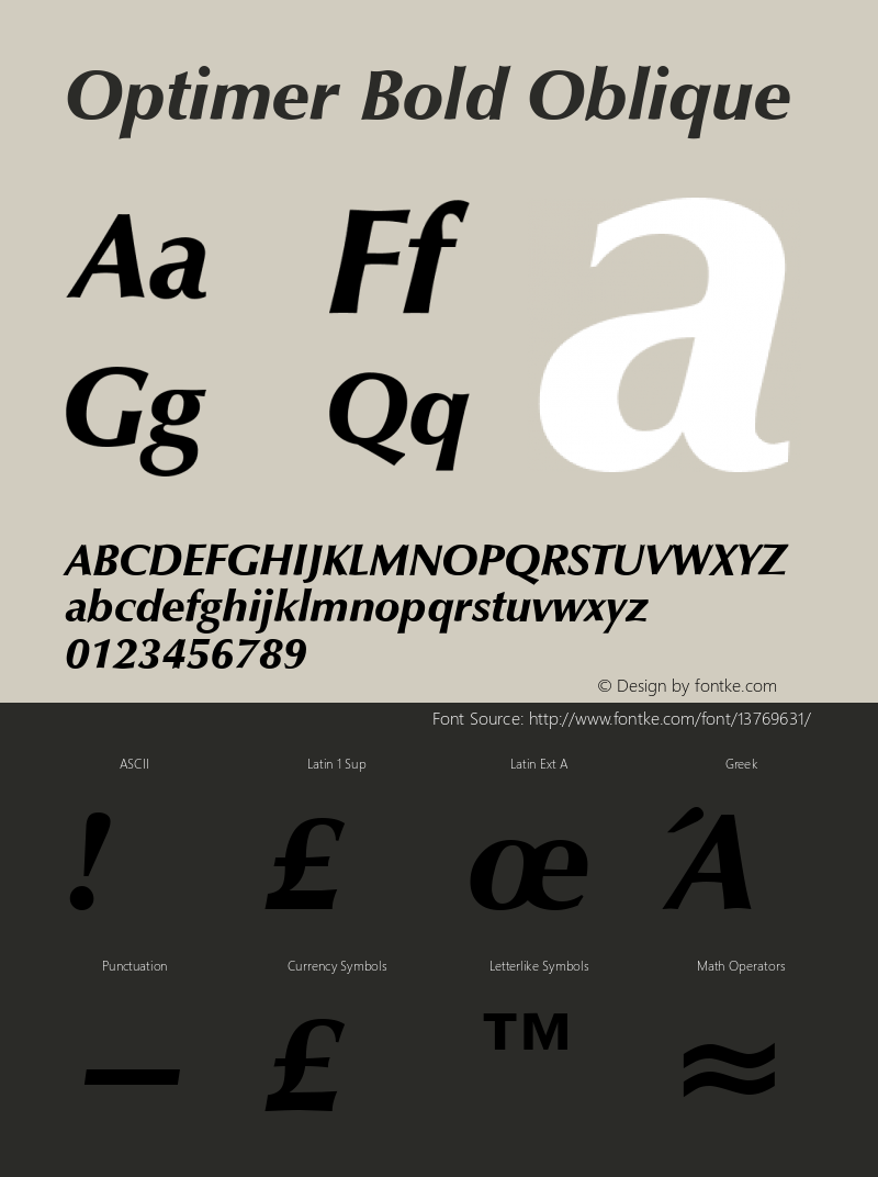 Optimer Bold Oblique Version 1.00 2004 initial release Font Sample