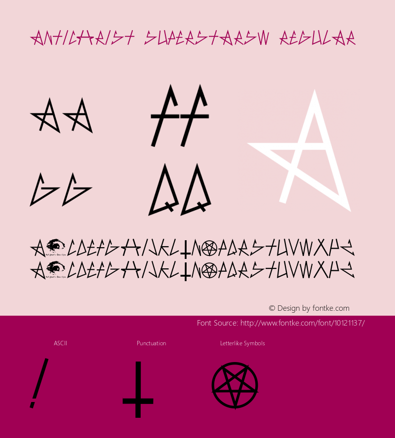 AntiChrist SuperstarSW Regular Macromedia Fontographer 4.1.2 11/29/96 Font Sample
