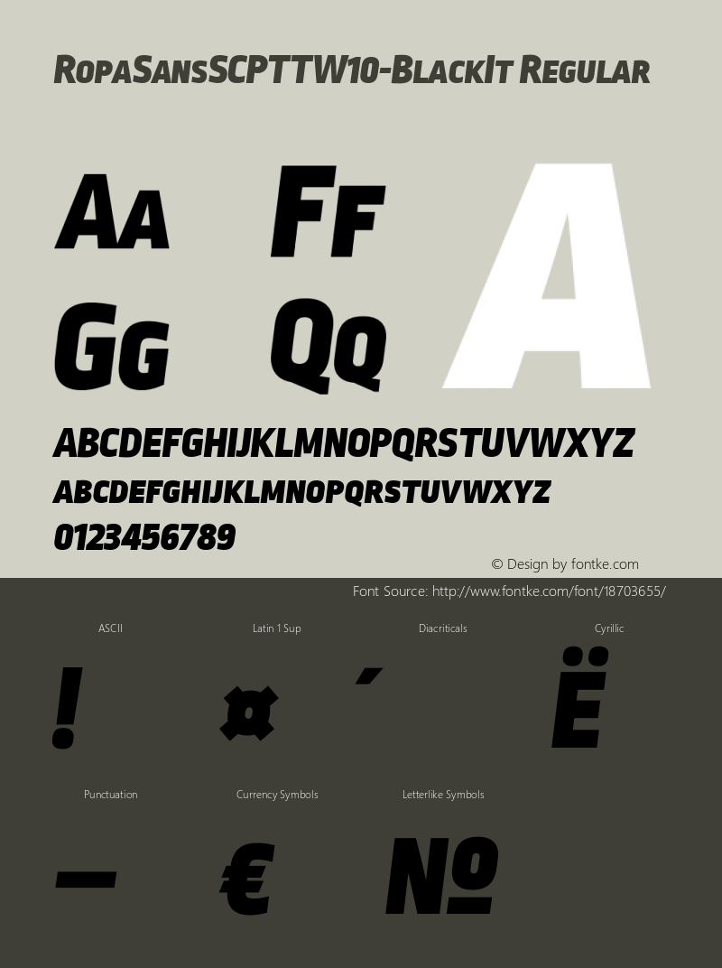 RopaSansSCPTTW10-BlackIt Regular Version 2.10 Font Sample