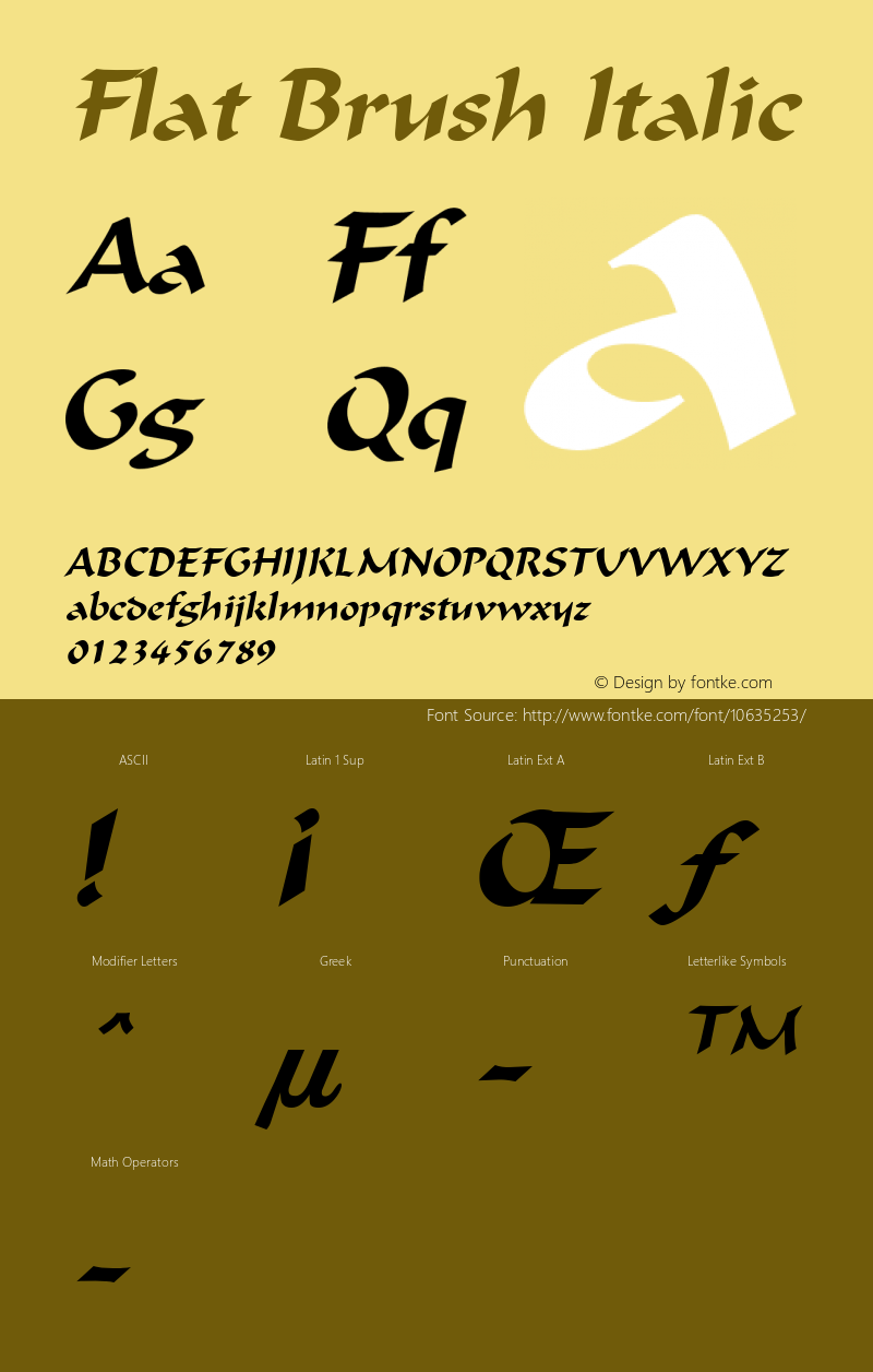 Flat Brush Italic Altsys Fontographer 4.1 2/1/95 Font Sample