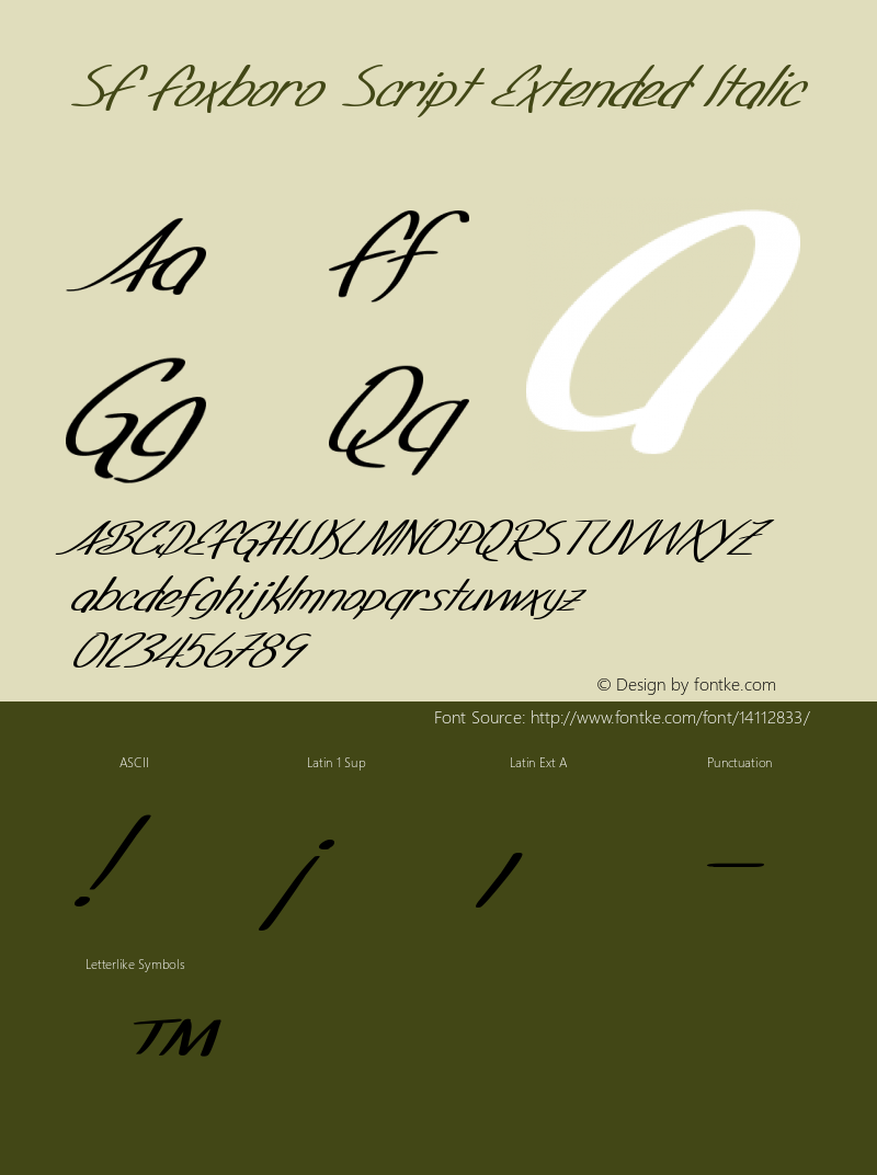 SF Foxboro Script Extended Italic Version ver 1.0; 2000. Freew Font Sample