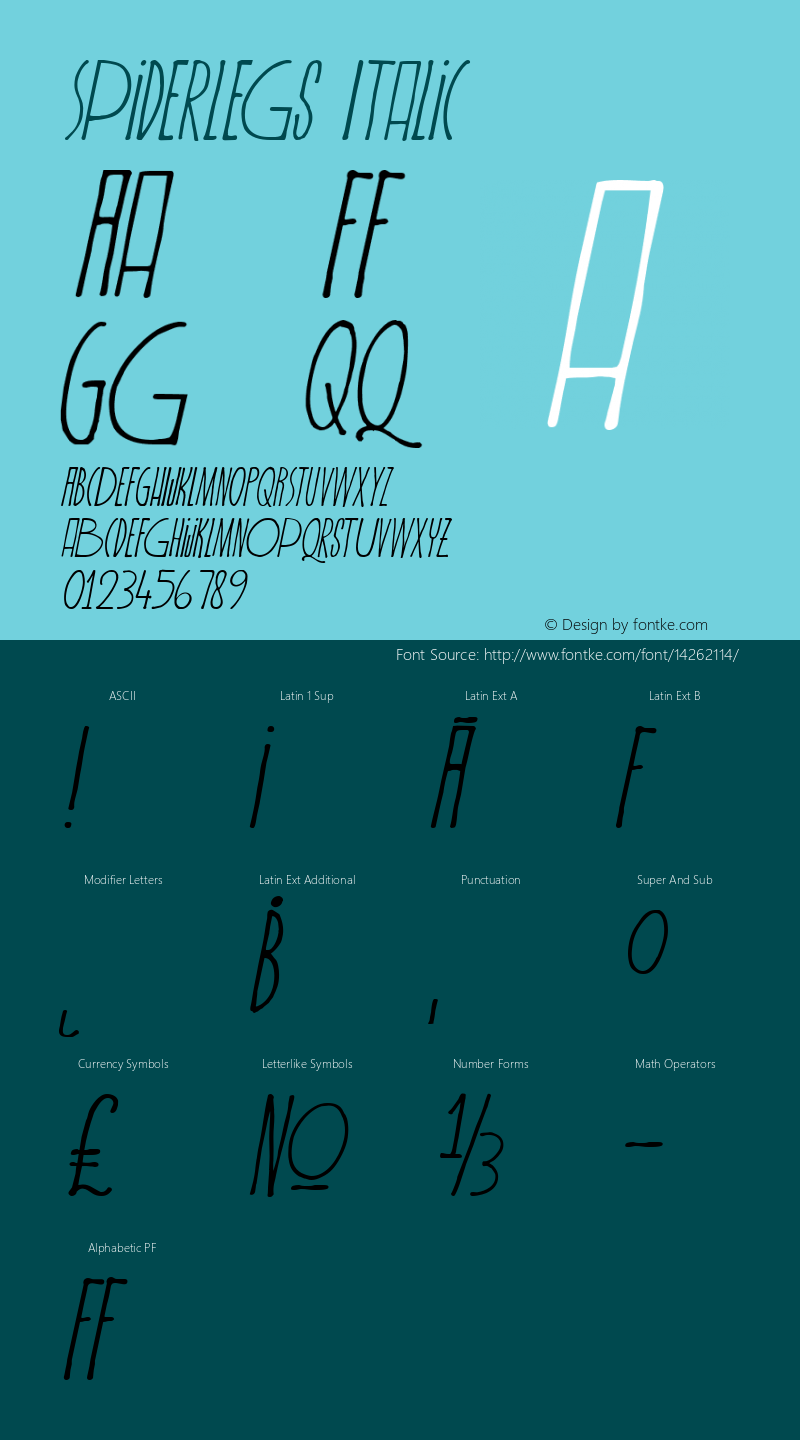 Spiderlegs Italic Version 1.002 Font Sample