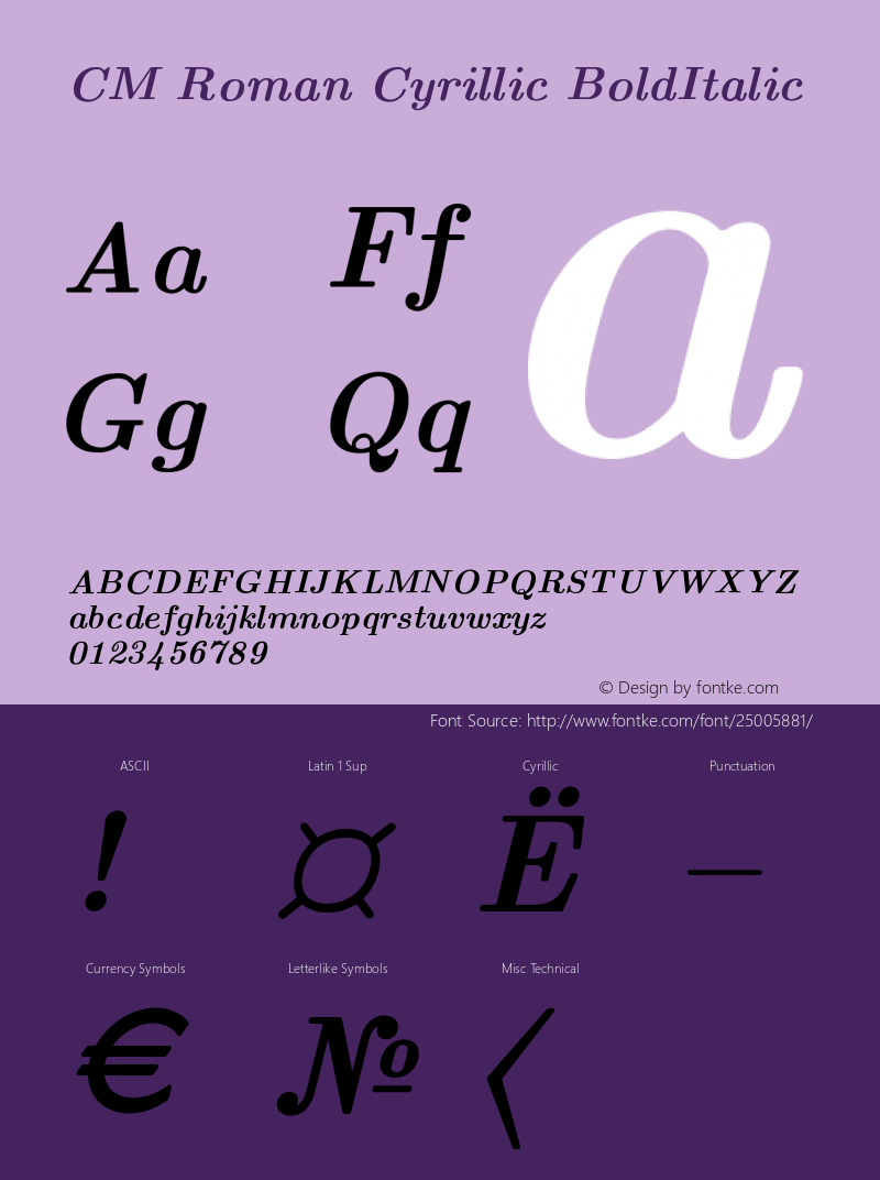 Computer Modern Roman Cyrillic Bold Italic Version 001.001 Font Sample