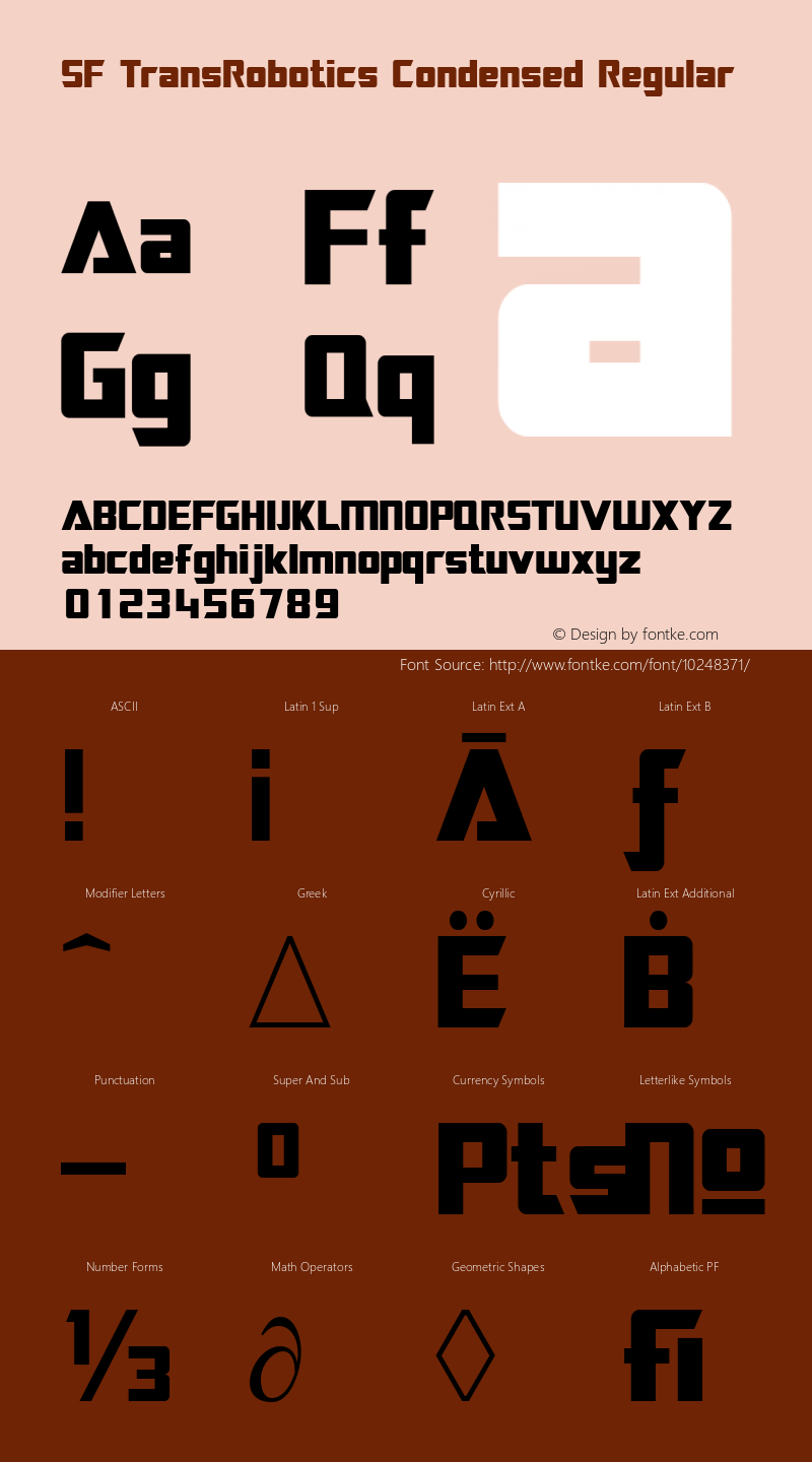 SF TransRobotics Condensed Regular Version 2.0 Font Sample