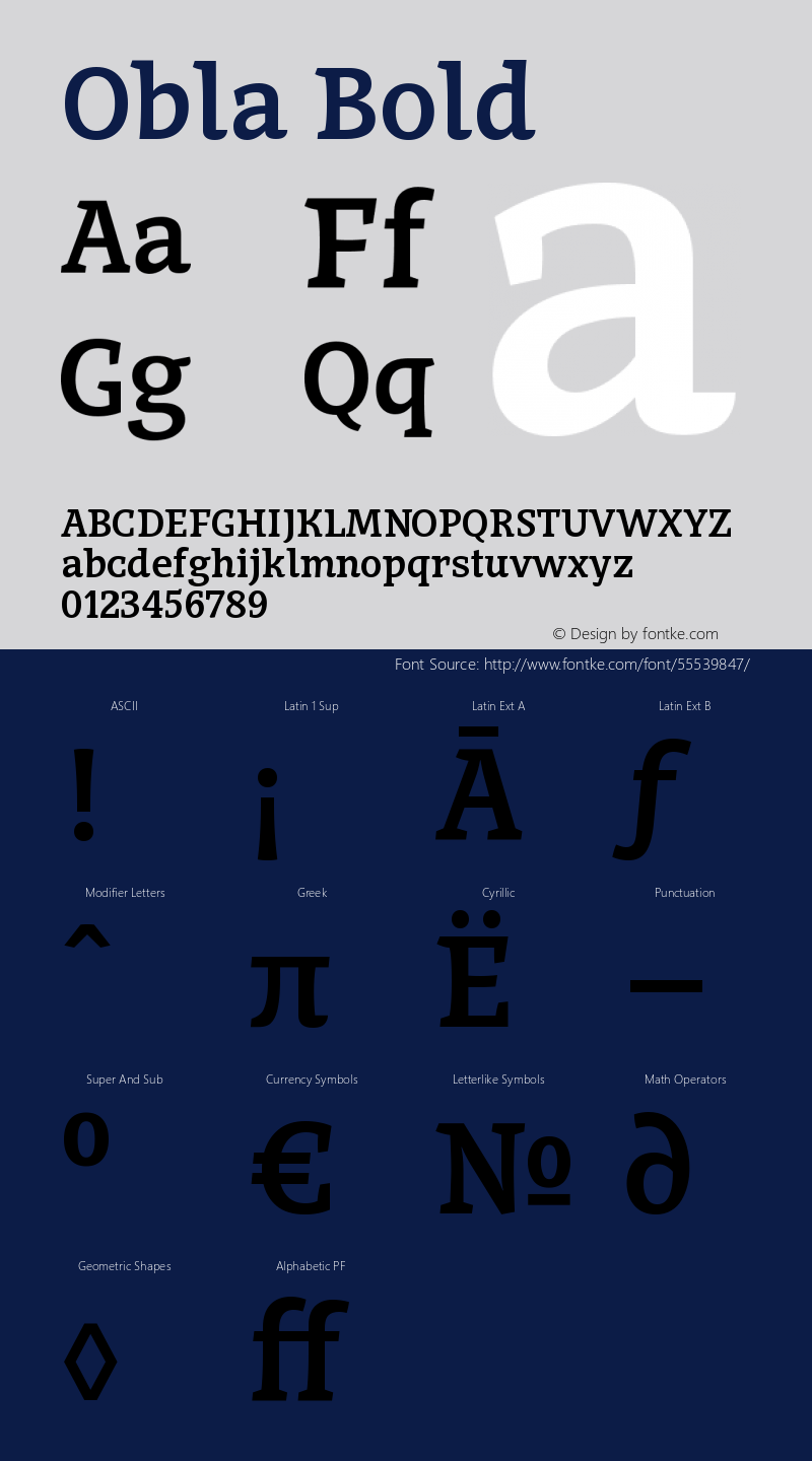 Obla-Bold Version 1.000 2016 initial release Font Sample