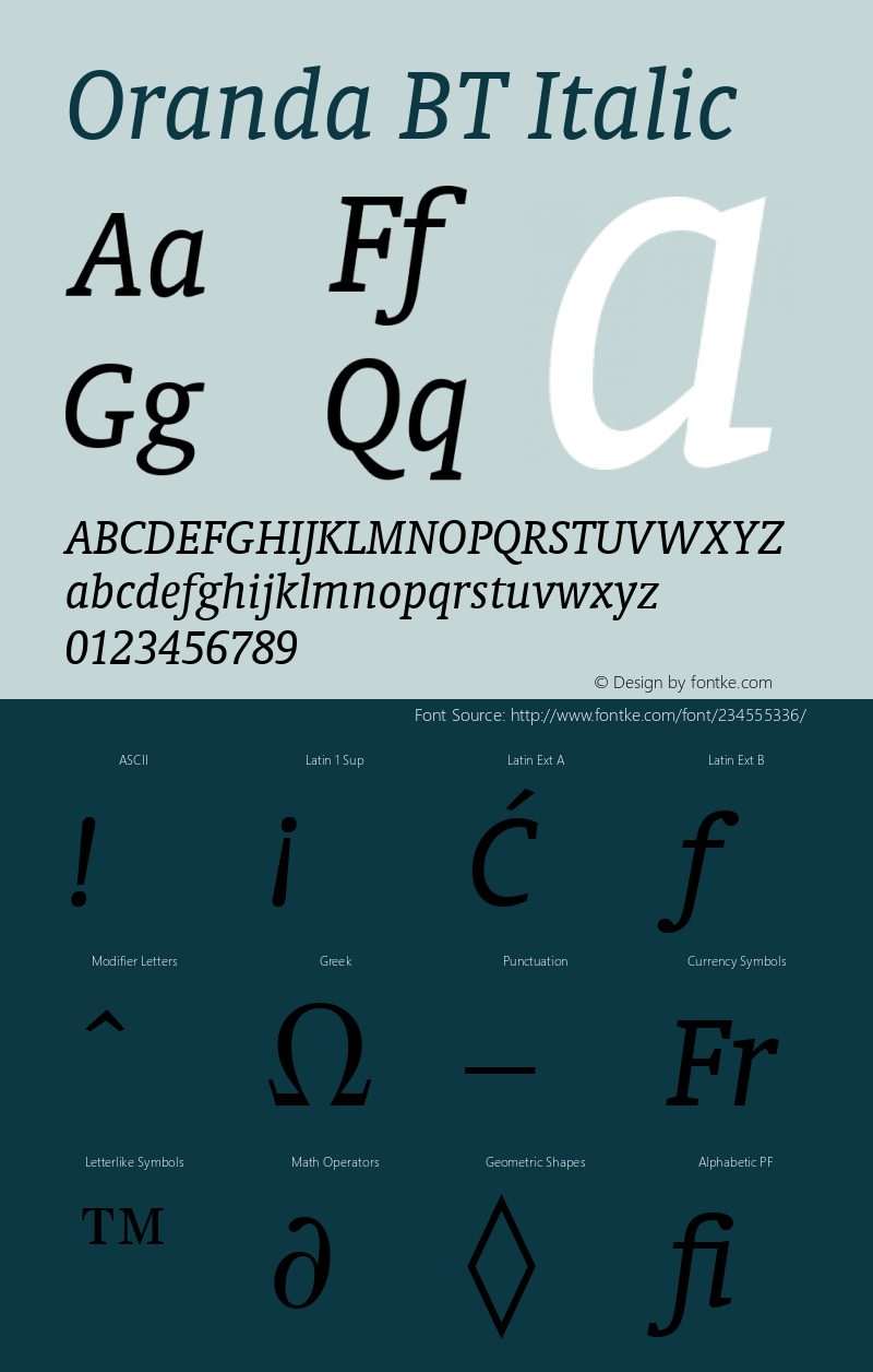 Oranda BT Italic Version 1.01 emb4-OT图片样张