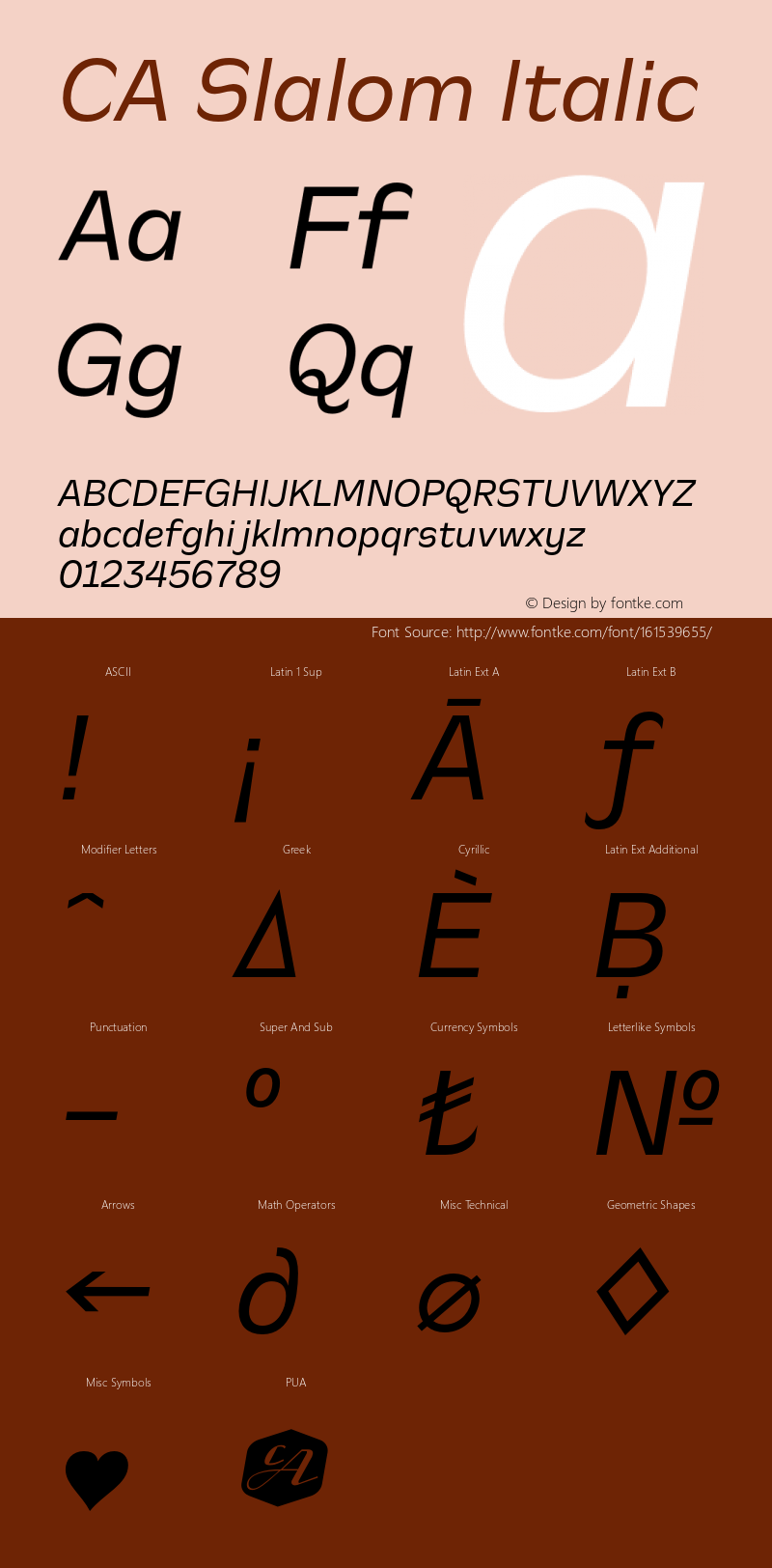 CA Slalom Italic Version 1.041;hotconv 1.0.109;makeotfexe 2.5.65596 Font Sample