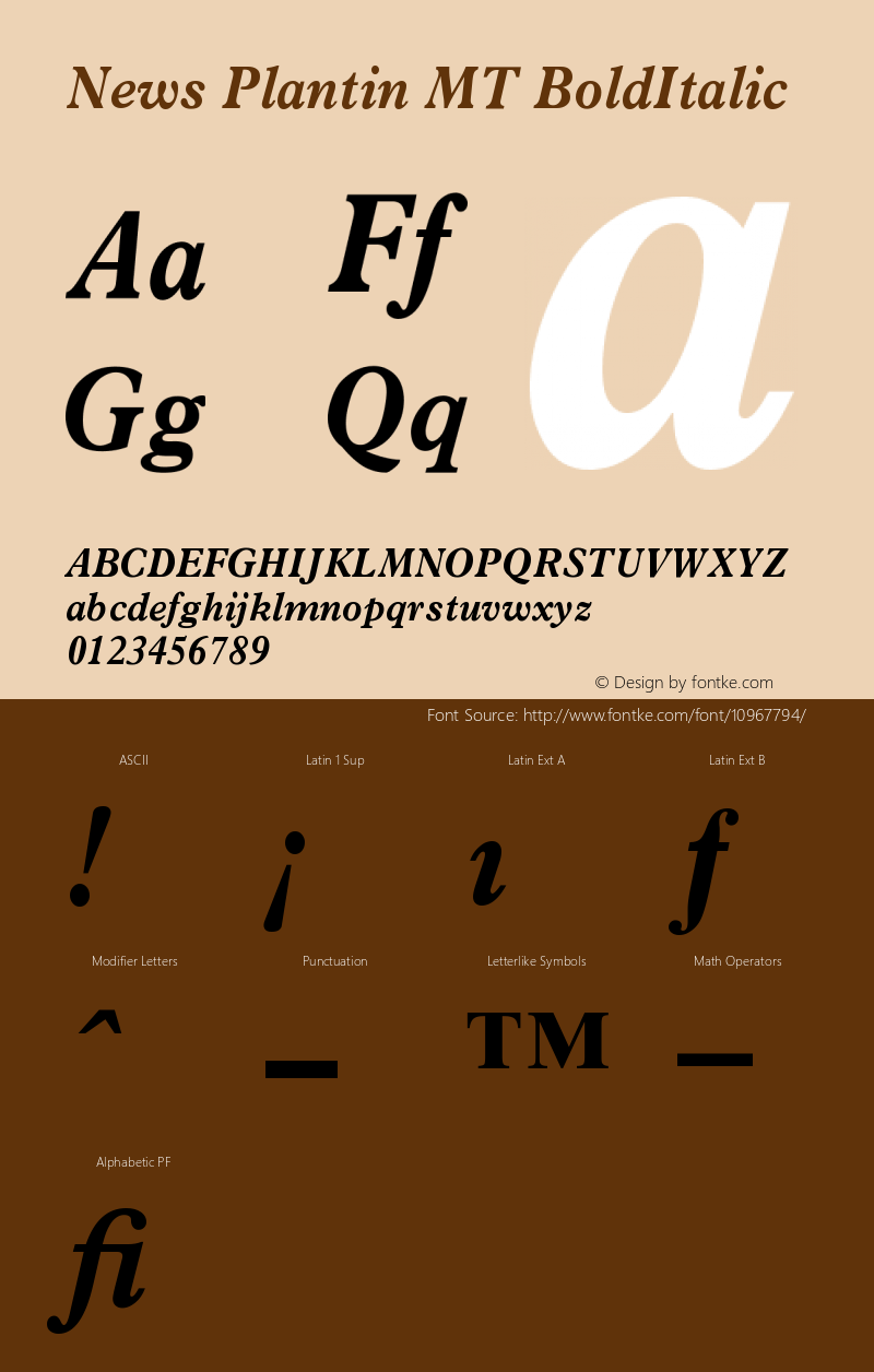 News Plantin MT BoldItalic Version 001.002 Font Sample