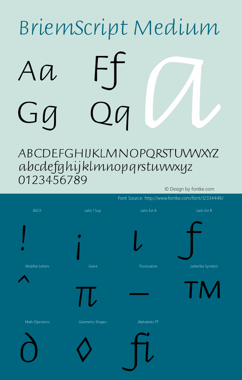 BriemScript Medium Version 001.000 Font Sample