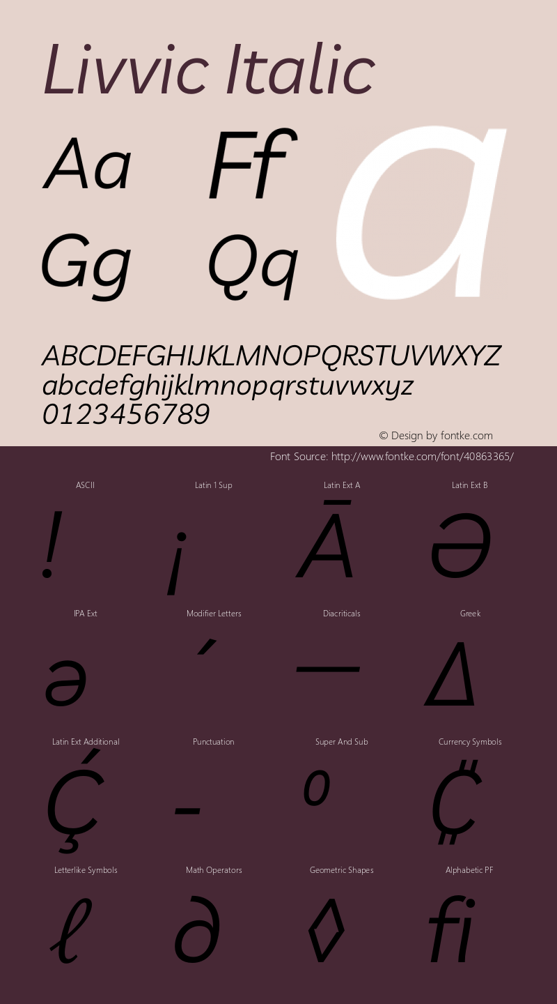 Livvic Italic Version 1.001 Font Sample