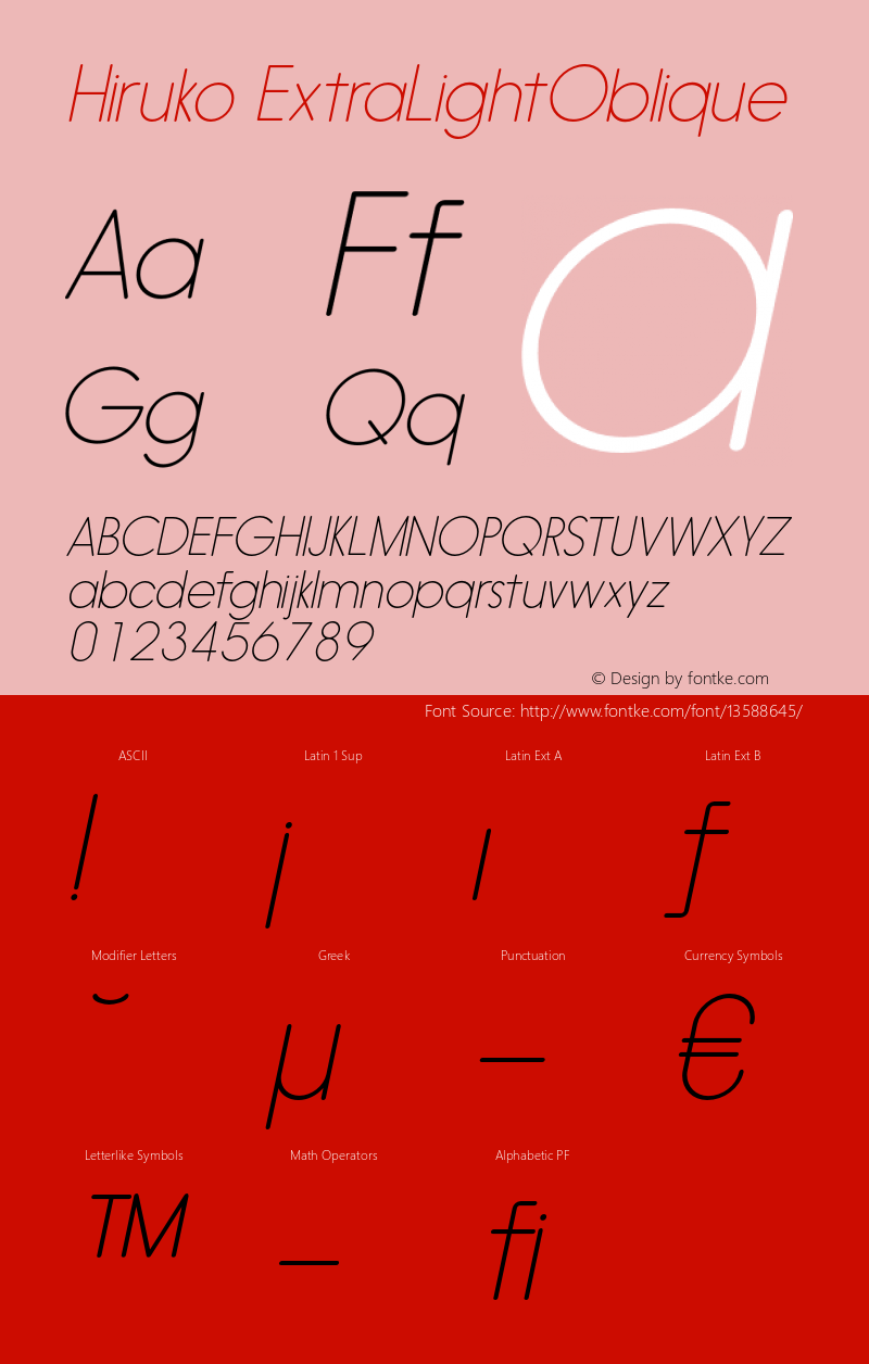 Hiruko ExtraLightOblique Version 1.001 Font Sample