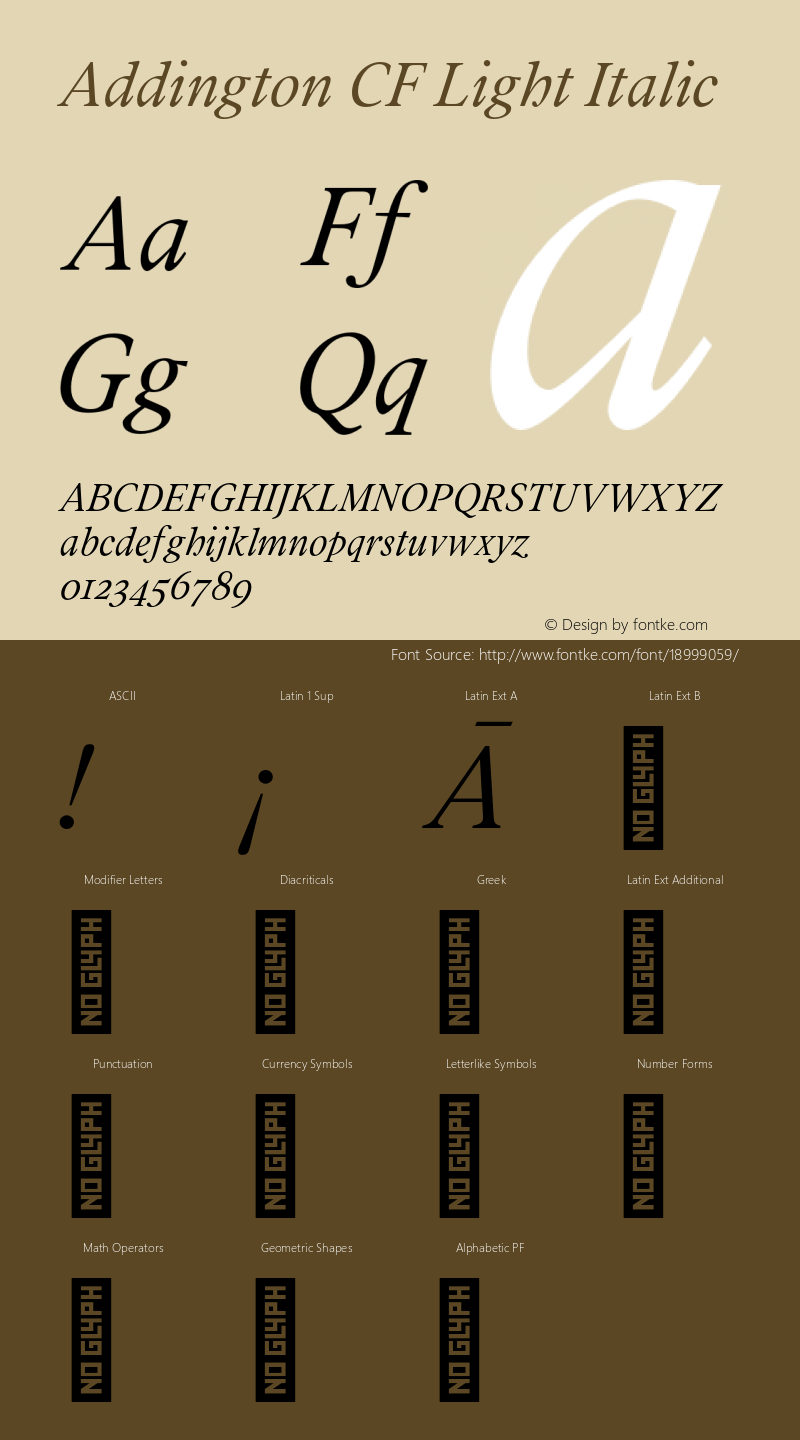 Addington CF Light Italic Version 1.300;PS 001.300;hotconv 1.0.88;makeotf.lib2.5.64775 Font Sample