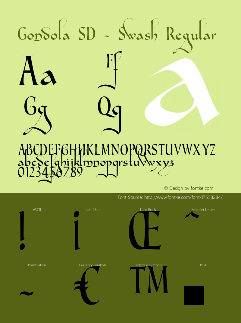 Gondola SD - Swash Regular Version 1.4 2009 Font Sample