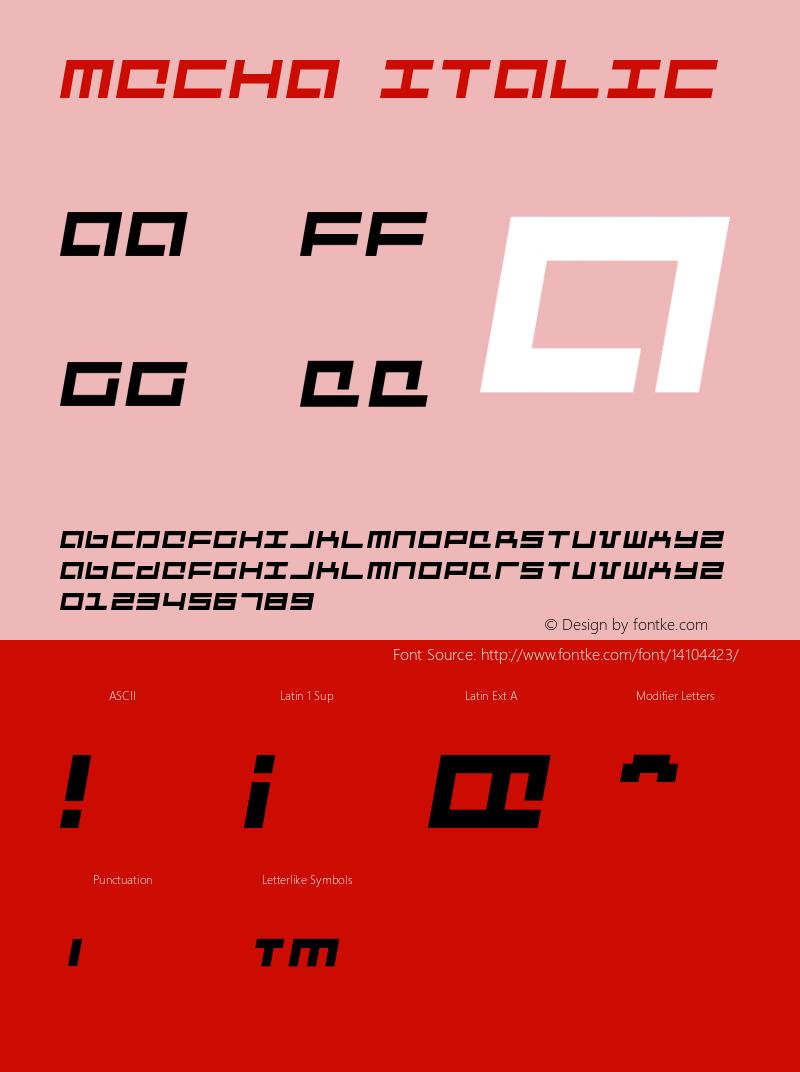 Mecha Italic Version 1.0; 2001 Font Sample