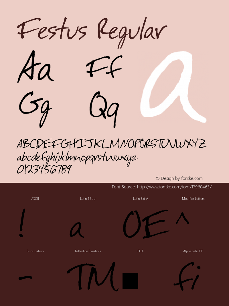 Festus Regular Version 1.0; 1999; initial release Font Sample