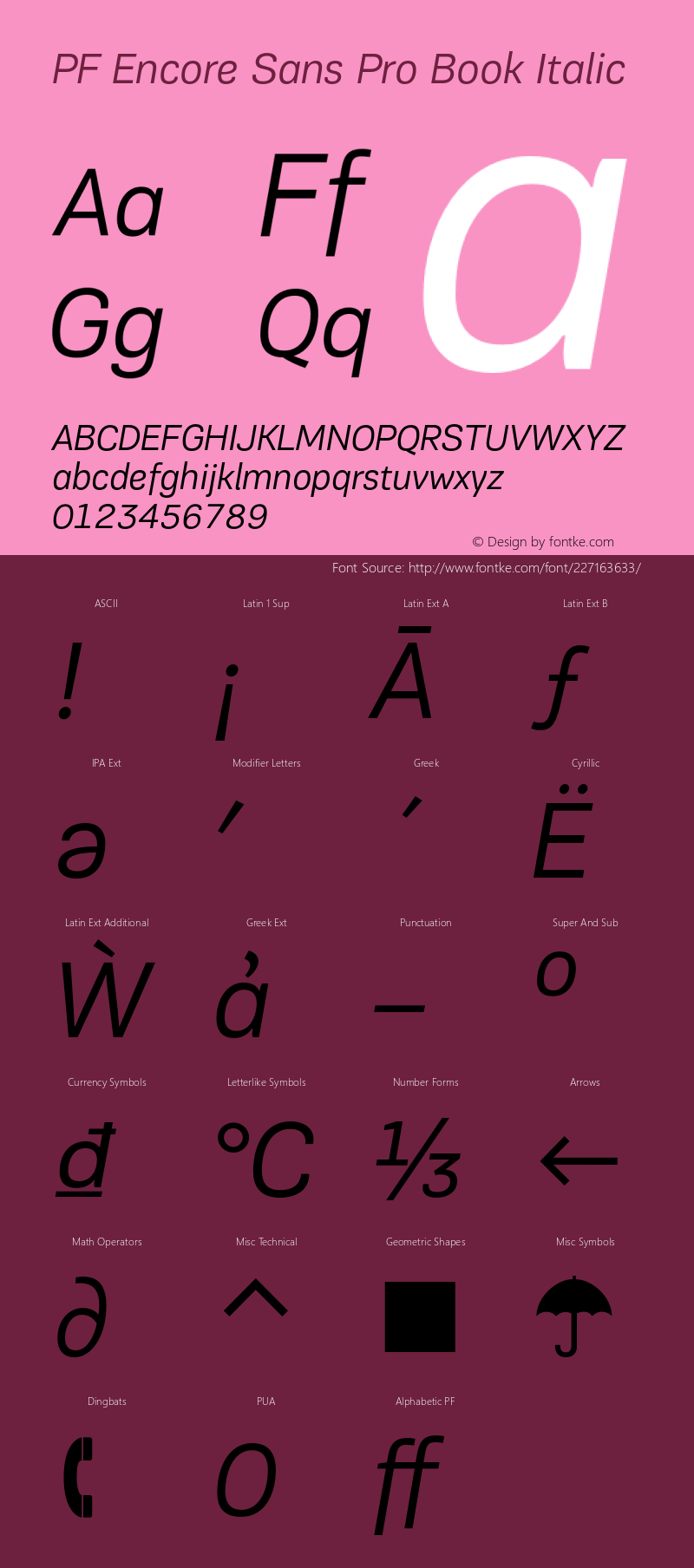 PFEncoreSansPro-BookItalic Version 002.000图片样张