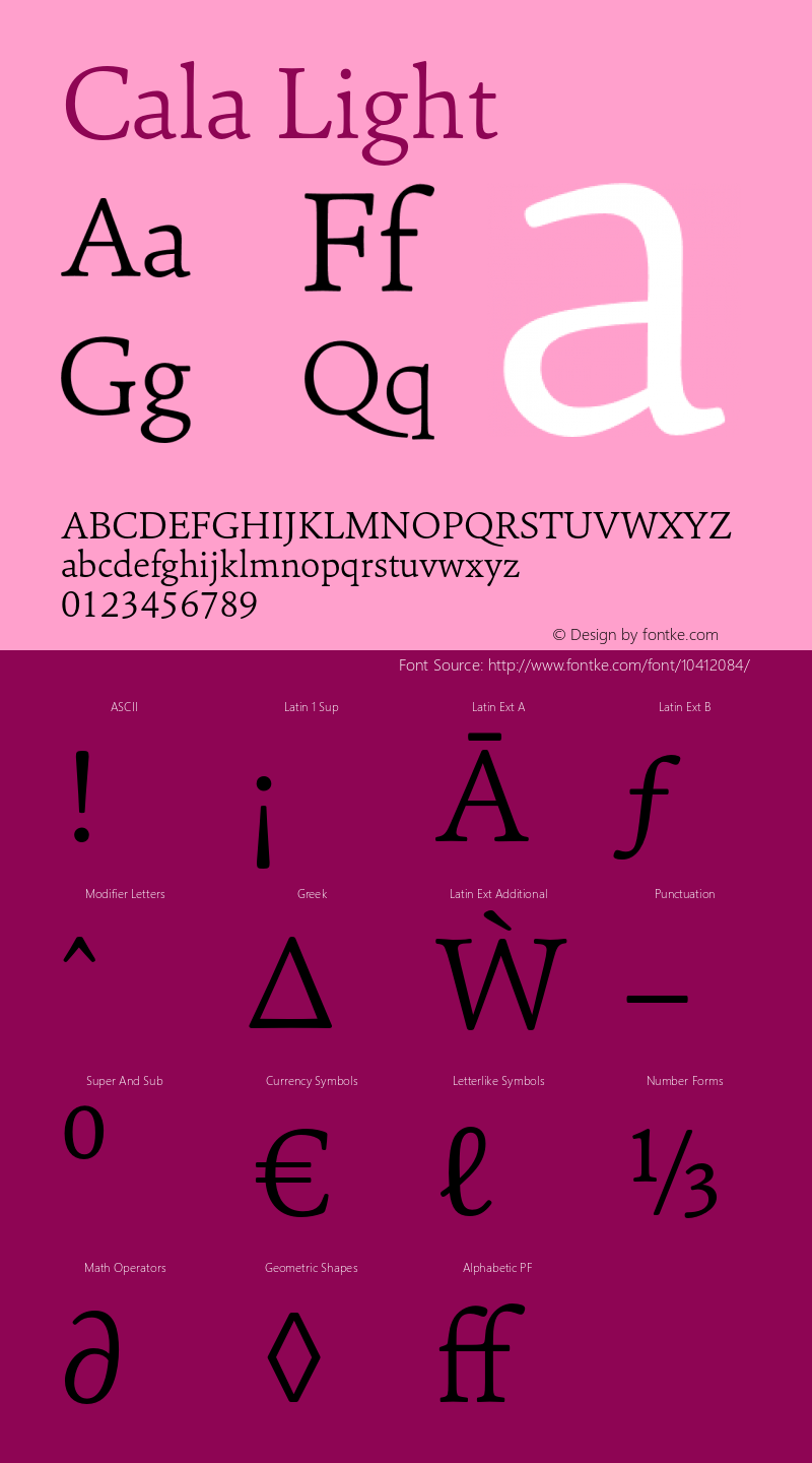 Cala Light Version 0.00 Font Sample