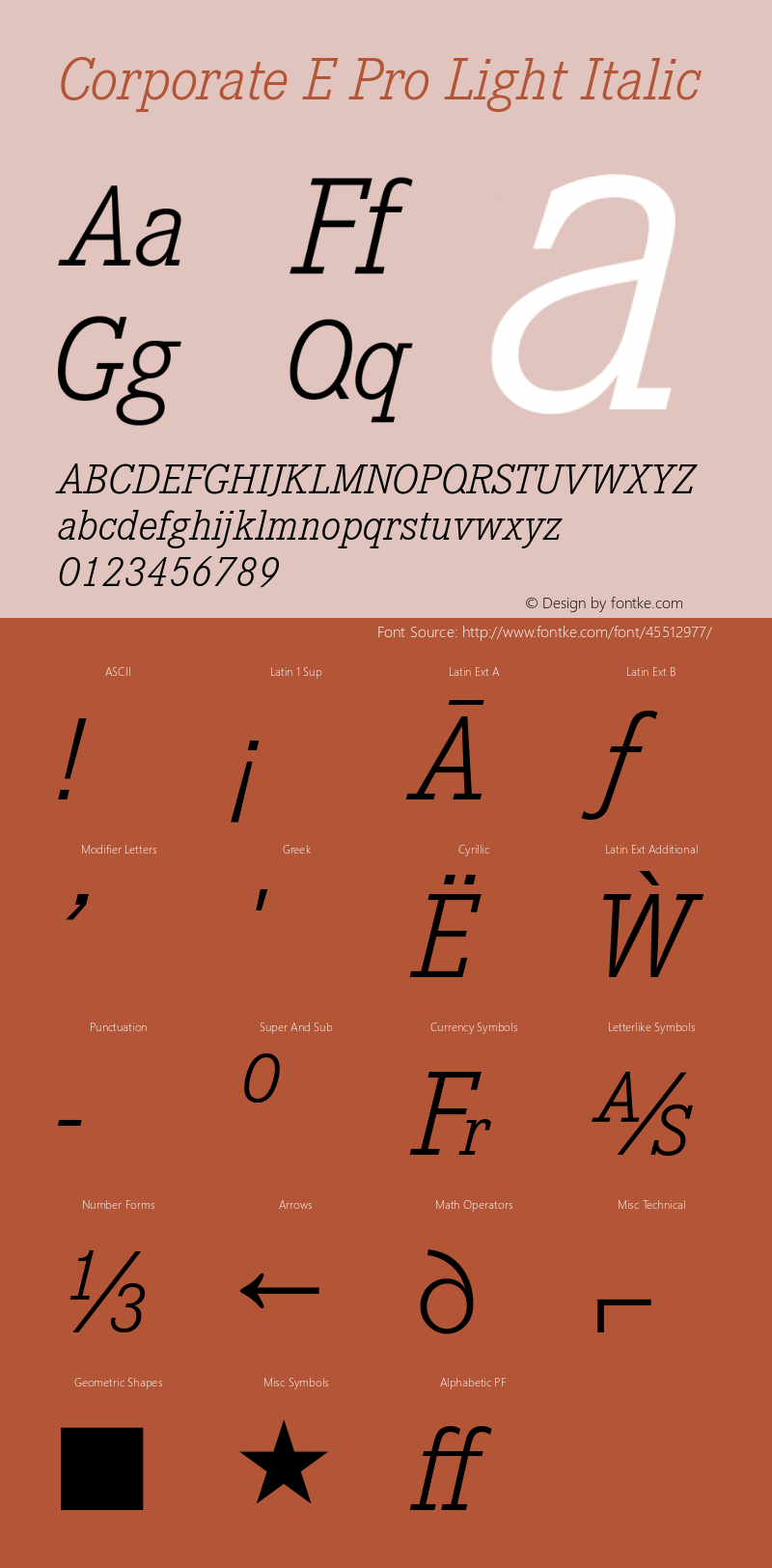 Corporate E Pro Light Italic Version 1.40 Font Sample