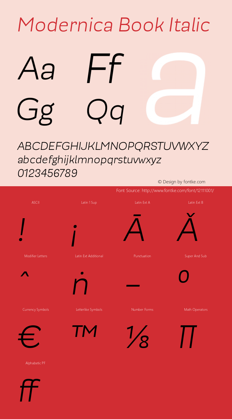 Modernica Book Italic Version 1.000;PS 001.000;hotconv 1.0.70;makeotf.lib2.5.58329 Font Sample