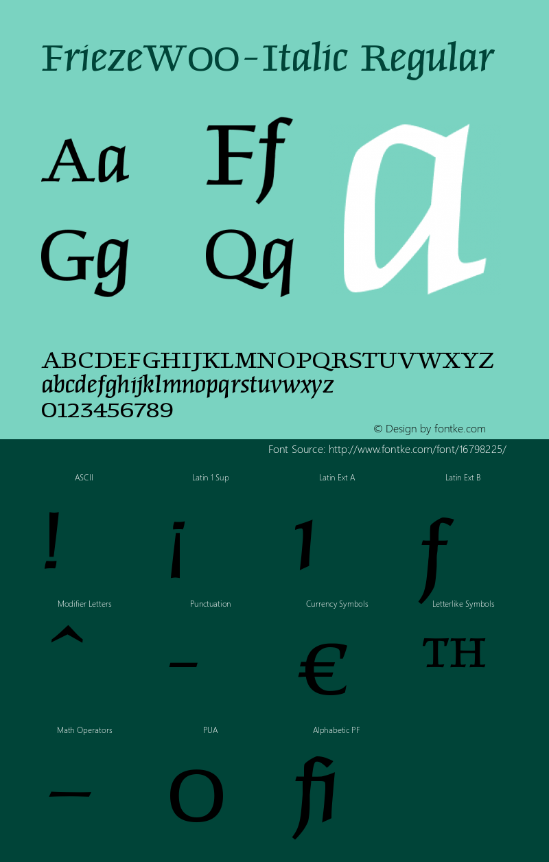 FriezeW00-Italic Regular Version 1.00 Font Sample