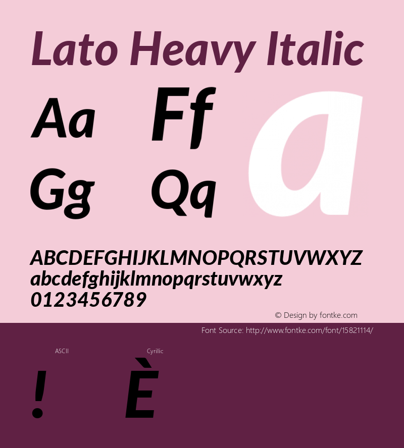 Lato Heavy Italic Version 2.010; 2014-09-01; http://www.latofonts.com/; ttfautohint (v1.4.1) Font Sample