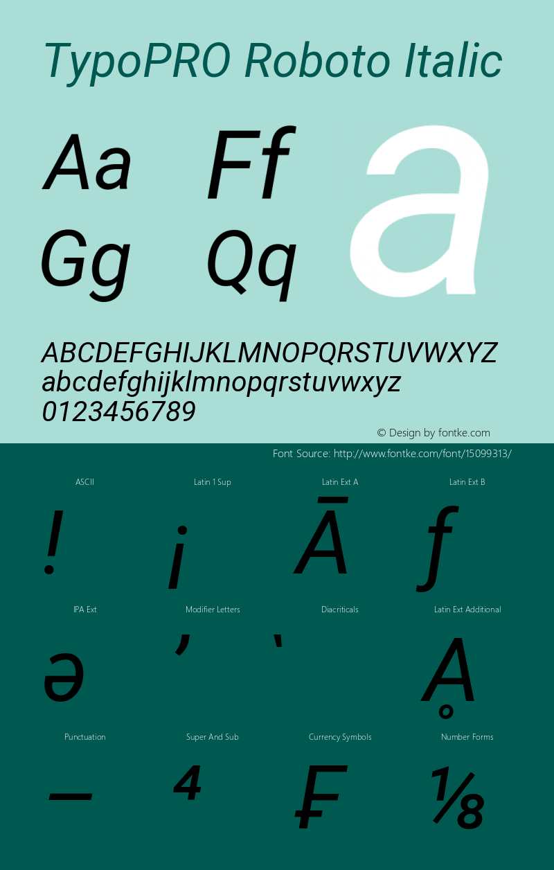 TypoPRO Roboto Italic Version 2.000980; 2014 Font Sample