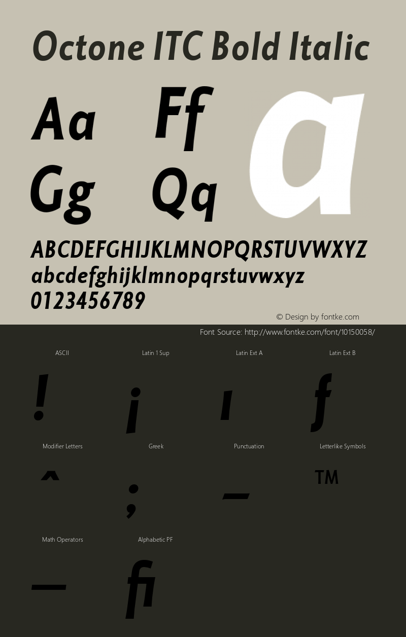 Octone ITC Bold Italic Version 001.001 Font Sample