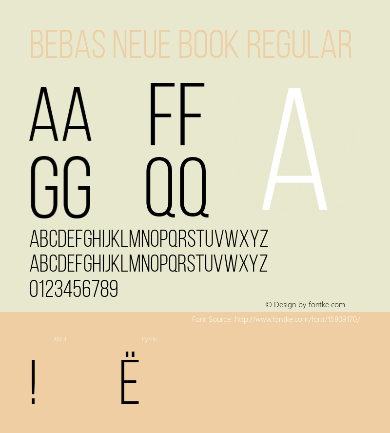 Bebas Neue Book Regular Version 001.003; ttfautohint (v1.4.1) Font Sample
