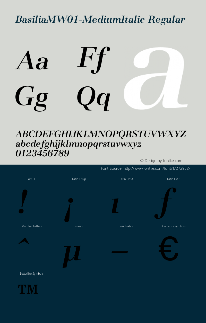 BasiliaMW01-MediumItalic Regular Version 1.00 Font Sample