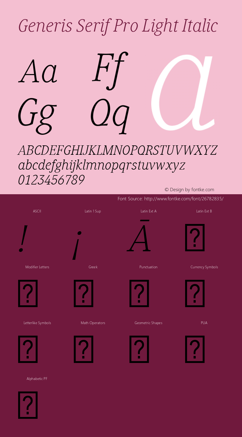 Generis Serif Pro Light Italic Version 1.11 Font Sample