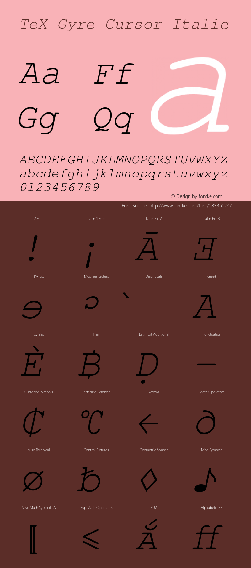 TeXGyreCursor-Italic Version 1.103;PS 1.103;hotconv 1.0.49;makeotf.lib2.0.14853 Font Sample