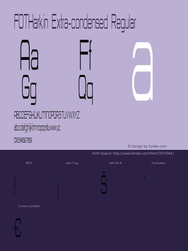 FOTHarkin-ExtracondensedRegular Version 1.000 Font Sample