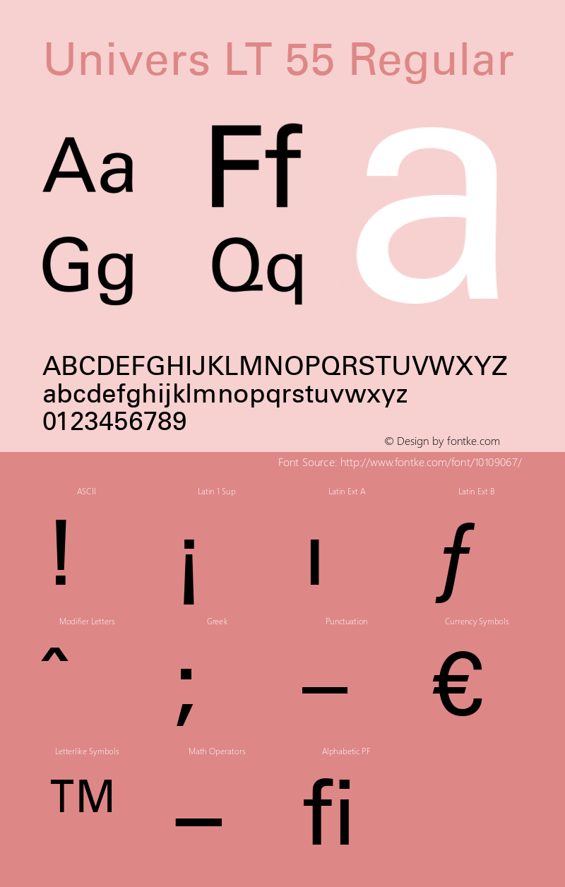 Univers LT 55 Regular Version 6.1; 2002 Font Sample